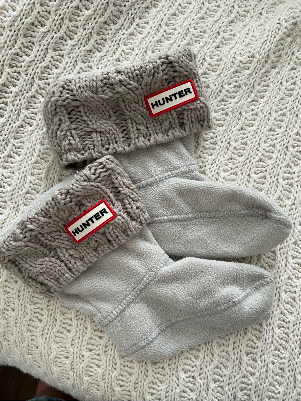 Hunter Kids Light Gray Fleece Boot Socks with Knit Cuff